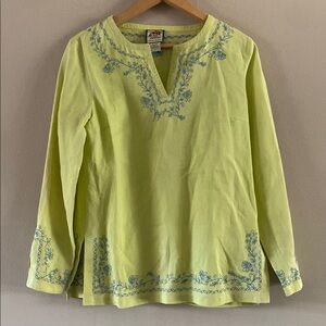 Rum Runner Women’s Citron Blue Embroidered Ramie Resort-wear Tunic Top Sz. SMALL